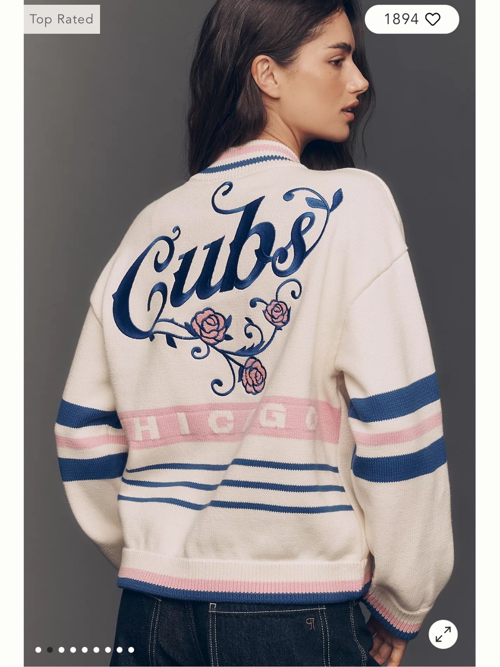 Anthropologie NWT Chicago CUBs MLB Knit Zip Cardigan with Blue & Pink Trim